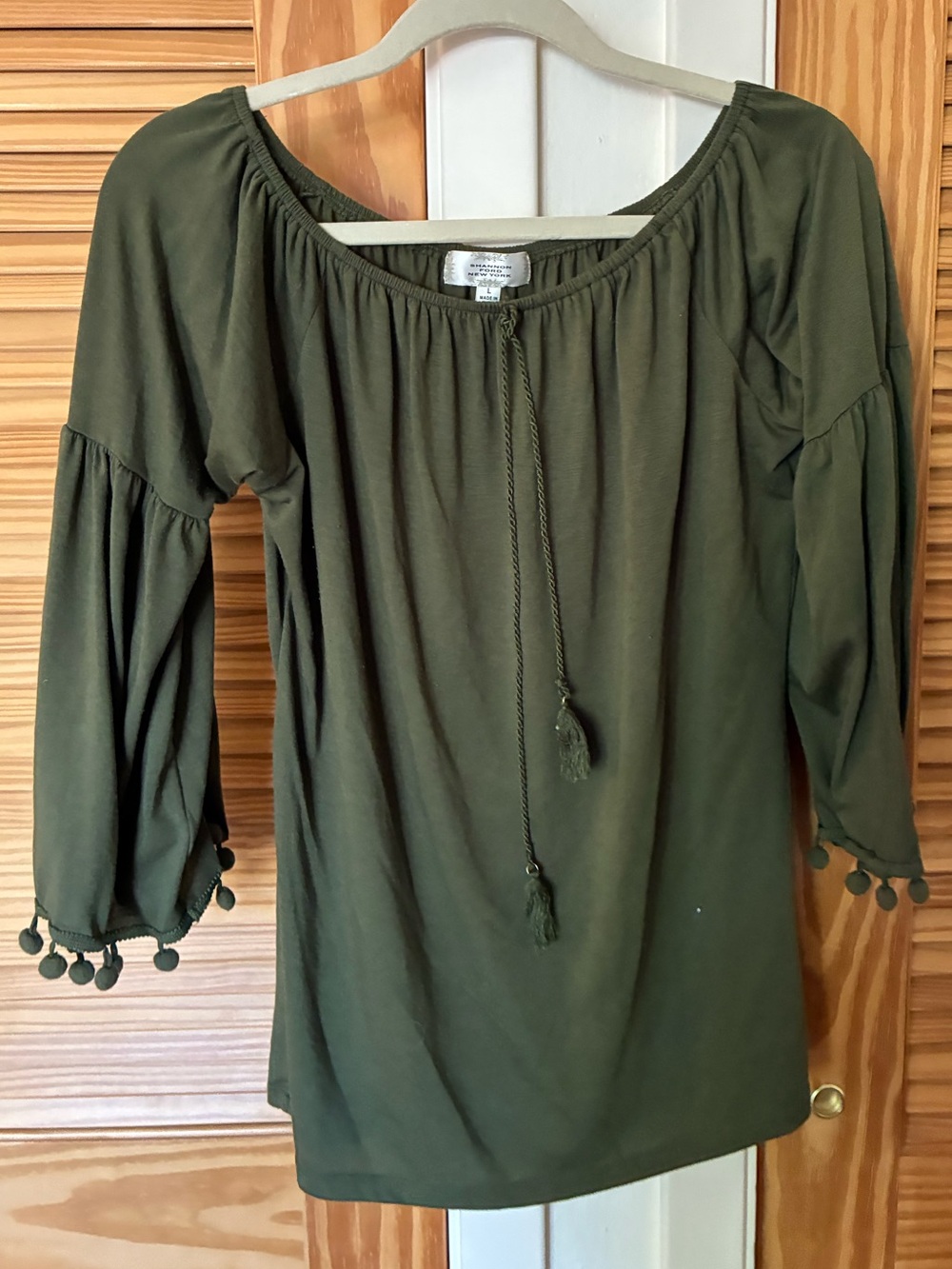 Shannon ford New York Olive Green Peasant Top with Tassel Tie - Women size large